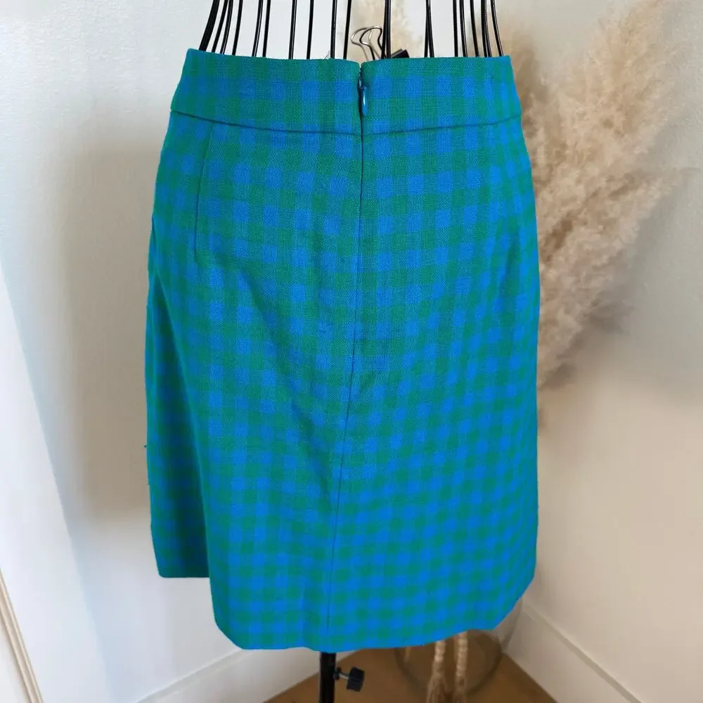 J.CREW Parke Colorful Gingham Plaid Deep Blues Preppy A-Line Mini Skirt NEW- 8